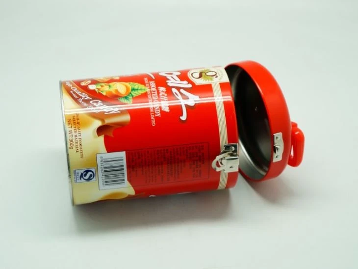 Round Tin Box With Plastic Handle